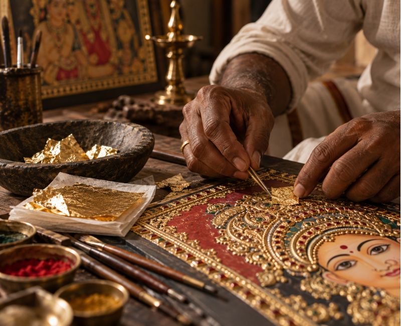 Traditional art displayed in contemporary interior